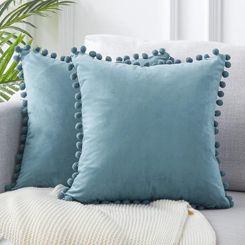 Deconovo Deconovo Pom-poms Velvet Reversible Pillow Cover (Set of 2)