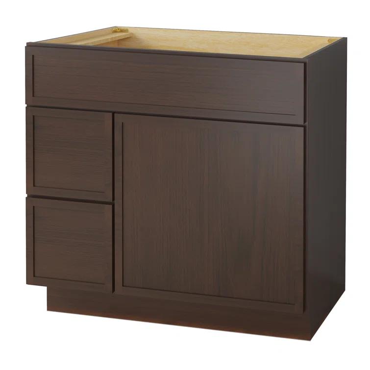 36" W Birch Plywood Freestanding Single Base 2 Drawers Storage Cabinet with Soft Close Door