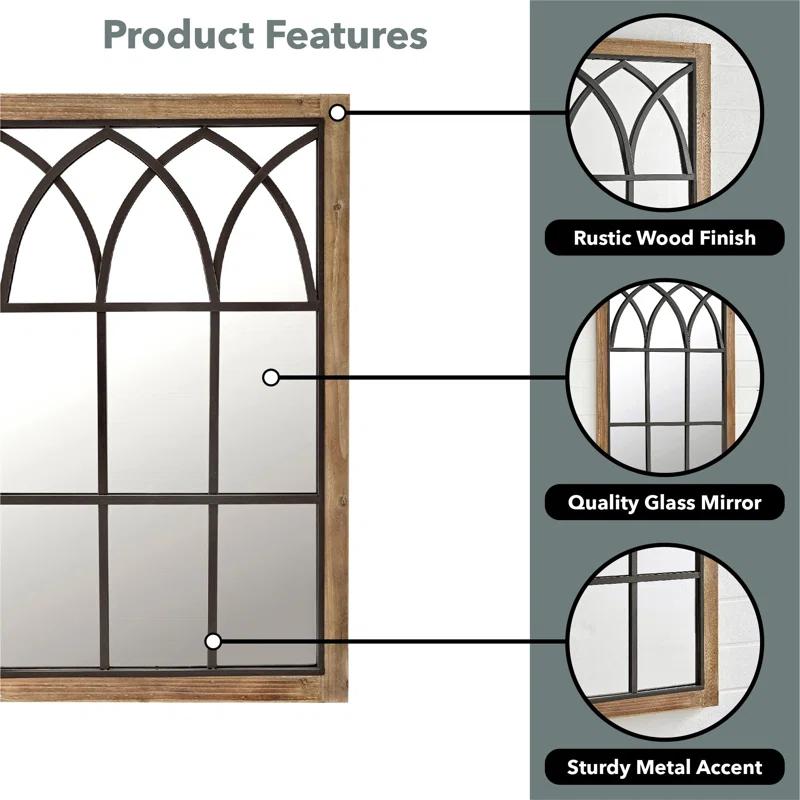August Grove® Arched Window Wall Mount Mirror, 37.5"h X 24"w, Brown