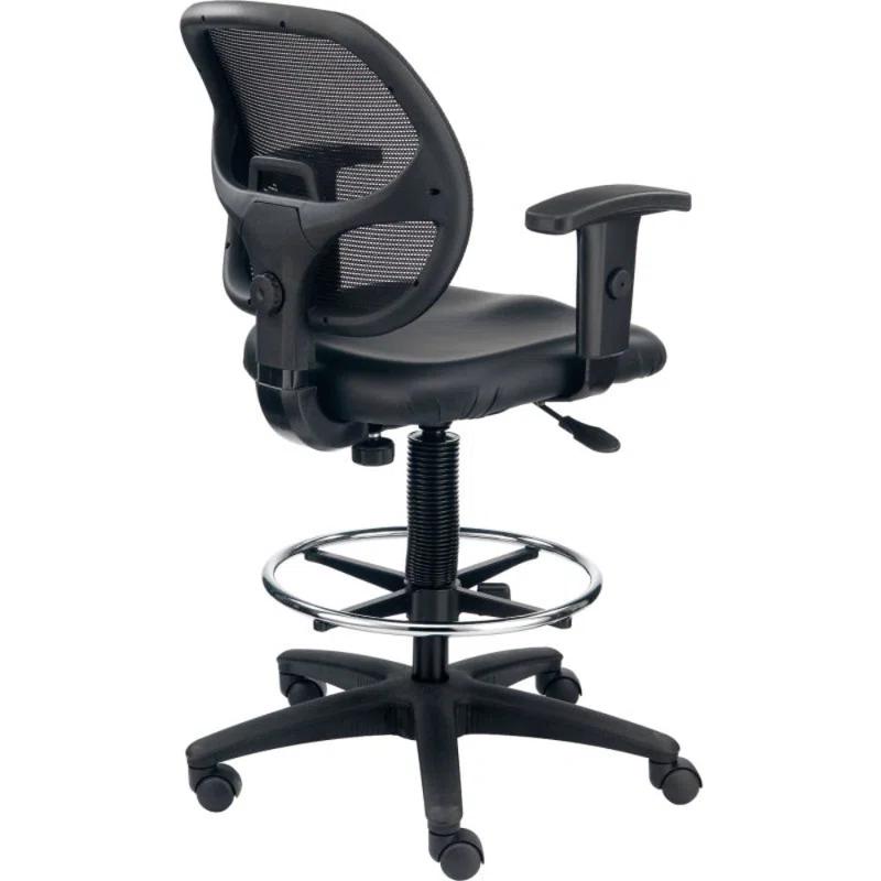 Interion Traditional Backed Adjustable Height Ergonomic Lab Stool with Footring Wheels