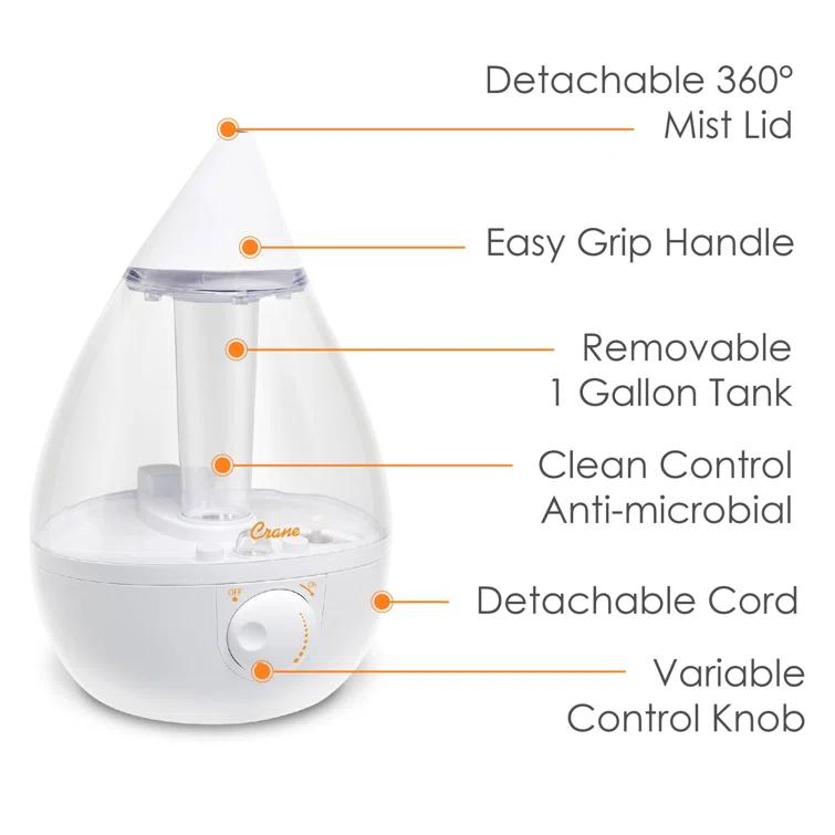 Crane USA Drop Cool-Mist Humidifier, 1 Gal.