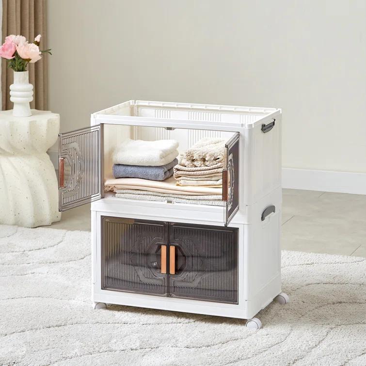 Rebrilliant Canas 3 Pack Stackable Storage Bins Folding Organizer Boxes Collapsible Closet With Doors Wheels Lids