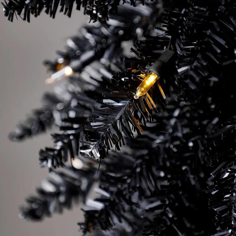Home Heritage 7 Foot Pencil Slim Artificial Prelit Christmas Tinsel Tree, Black