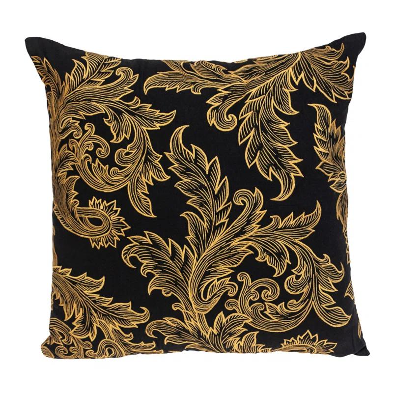 HomeRoots 22" Black and Orange Floral Cotton Throw Pillow With Embroidery