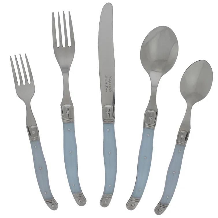 French Home Laguoile 20pc Stainless Steel Silverware Set Blue: Flatware Set, Service for 4, Dishwasher-Safe