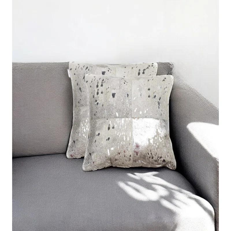 HomeRoots (Set of Two) Silver and Gray Cowhide Throw Pillow (Set of 2)