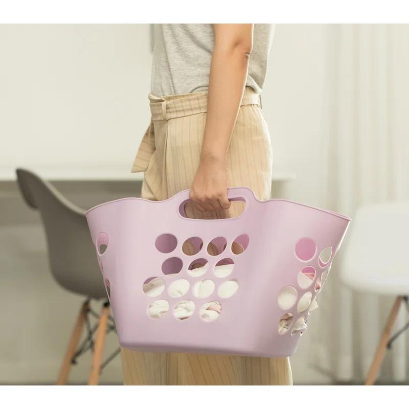 Rebrilliant Flexible Plastic Carry Laundry Basket Holder Square Storage Hamper with Side Handles