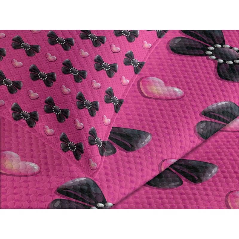 Ambesonne Pearls Bedspread Set Bow Ties with Hearts Pink Black