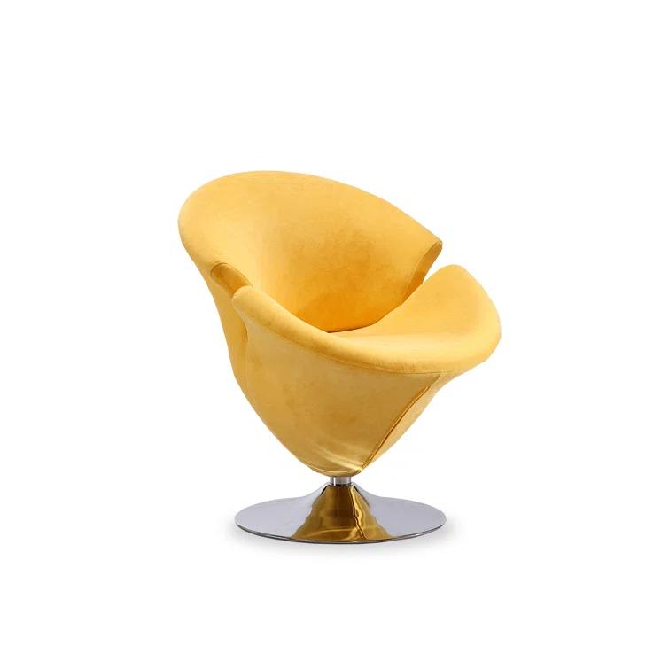 Manhattan Comfort Tulip Velvet Upholstered Swivel Barrel Chair in Yellow