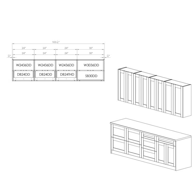 WALLKITCHENS FK-FUSION 103'' W x 96'' H Medium Density Fiberboard (MDF) Kitchen Cabinet Set Ready-to-Assemble
