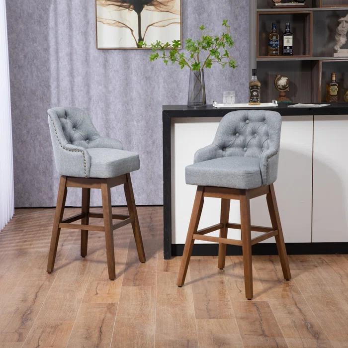 George Oliver Bar Stools Set of 2 Counter Height Chairs with Footrest for Kitchen, Dining Room And 360 Degree Solid Wood Legs Swivel Bar Stools Set of 2(Linen)