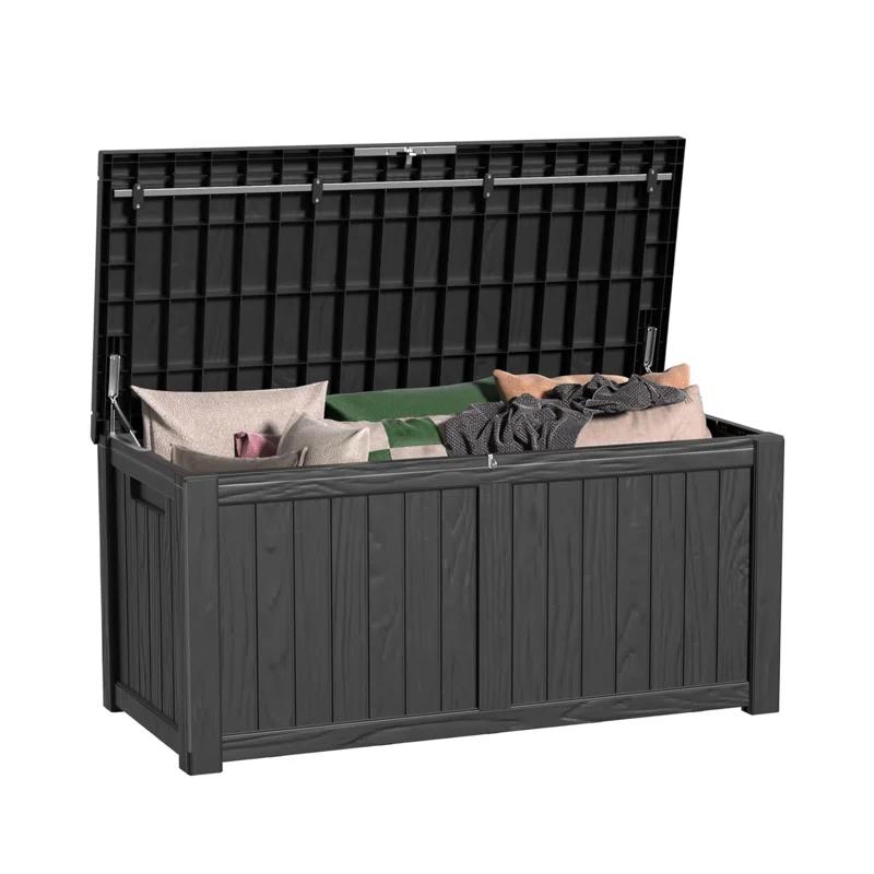 Hokku Designs Waterproof 120 Gallon Large Outdoor Indoor Patio Storage Deck Box , Outside Storage Bin for Cushion Pillows, Towels, Garden Tools