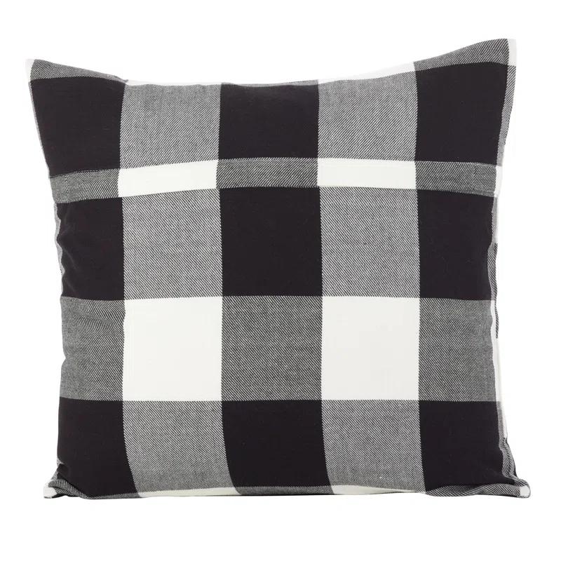 Saro Birmingham Collection Plaid Cotton Reversible Throw Pillow