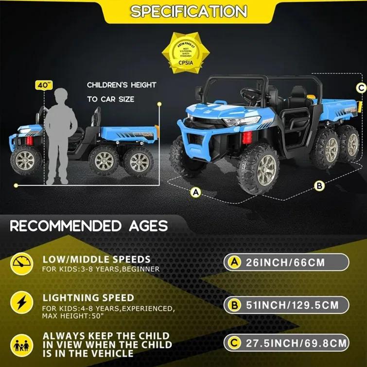 JOYRACER 24V 2 Seater Ride On Dump Truck with Remote Control , Electric UTV Car with Electric Dump Bed, 4WD Power Ride Cars W/6 Wheels Ride On Toys with Shovel Music Player