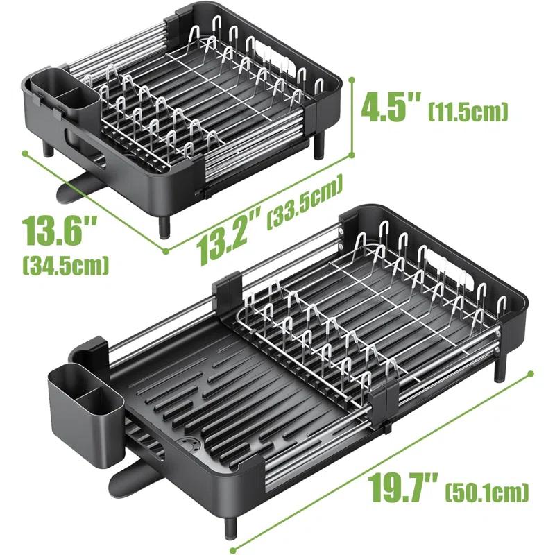 Anadea Expandable Dish Rack For Kitchen Counter, Large Dish Drainer, Stainless Steel Drying Dish Rack With Utensil Holder