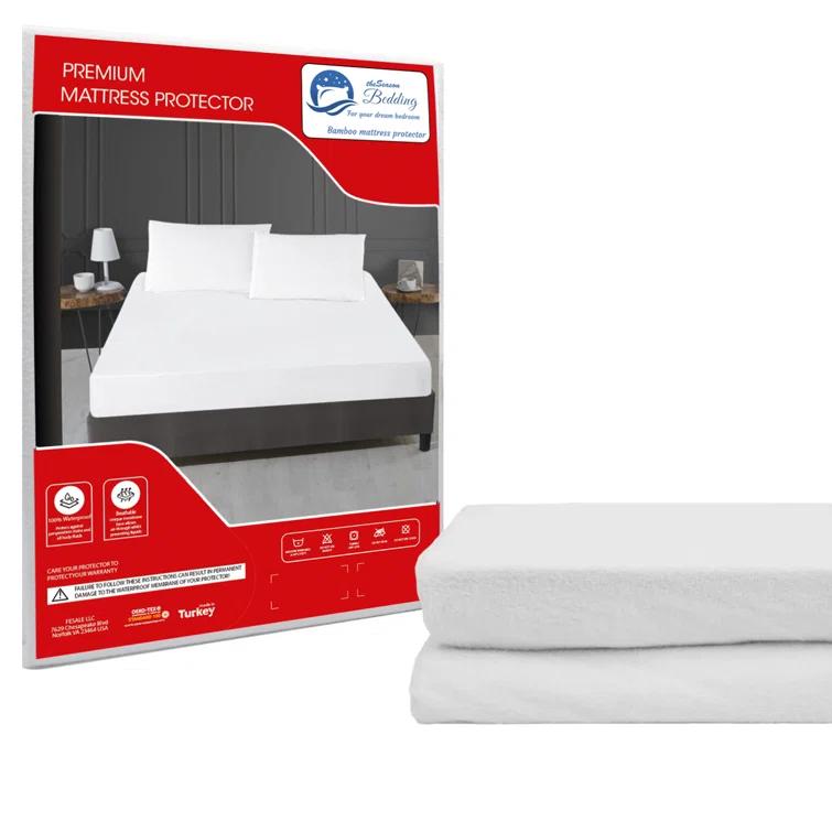 The Season The Season Essentials Turkish Cotton, Fitted Mattress Protector, Waterproof Overlay, White-Twin XL