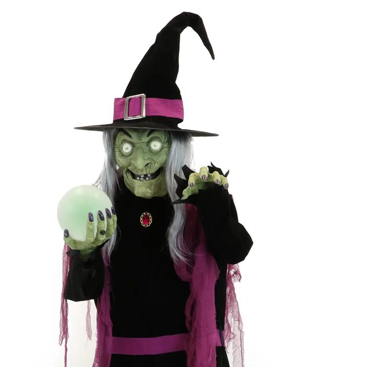 Haunted Hill Farm Haunted Hill Farm 6-Ft. Tall Fortune Teller Witch, Plug-In Motion-Activated Talking Halloween Prop