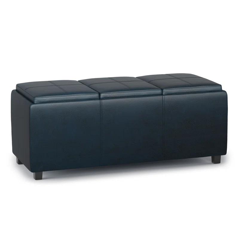 Simpli Home Avalon 42"W Upholstered Storage Ottoman with 3 Flip-Over Serving Trays