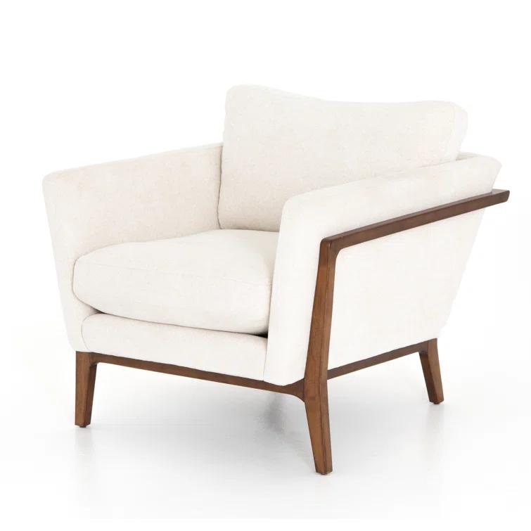 Camargue Cream Ivory Linen and Pecan Birch Wood Accent Chair