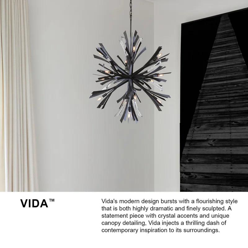 Vida 36" Thirteen-Light Modern Horizontal Hanging Chandelier w/ Crystal Accents