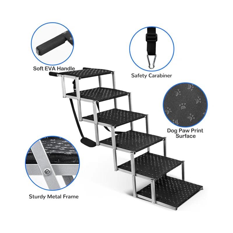 Portable Folding Dog Stairs For Cars, SUV, Trucks, For Large Dogs With Non-Slip Surface, 6 Steps