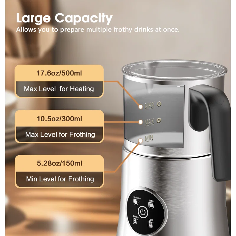 Teendow 900ml Electric Milk Frother Machine, Coffee Foamer Stainless Steel Milk Pitcher, Tea Stirrer, Hot And Cold Double,sliver | Wayfair