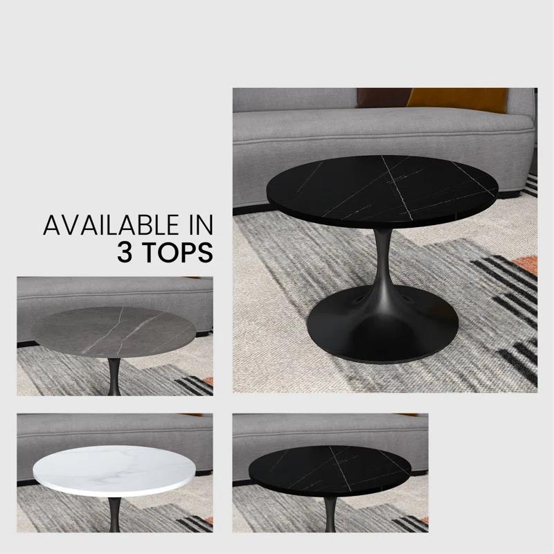 Ivy Bronx 24" Round Coffee Table With Sintered Stone Top And Powder-Coated Stainless Steel Base Sanath Collection