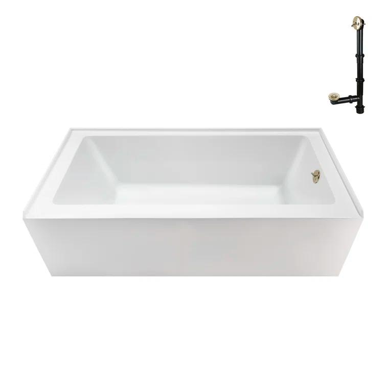 Streamline Bath Streamline 60 in. x 32 in. Acrylic Right-Hand Drain Alcove Bathtub in Glossy White With External Drain NAL-5580-PBR