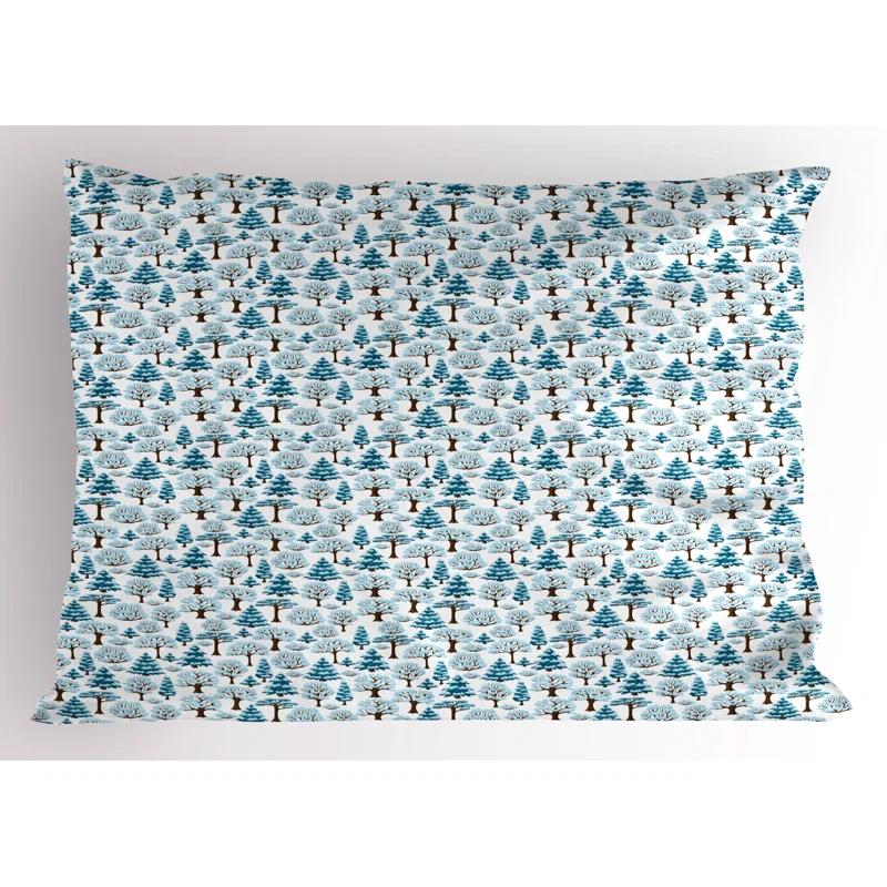 Ambesonne Christmas Tree Pillow Sham 2 Pack Snowy Silhouettes Pale Blue Petrol Blue