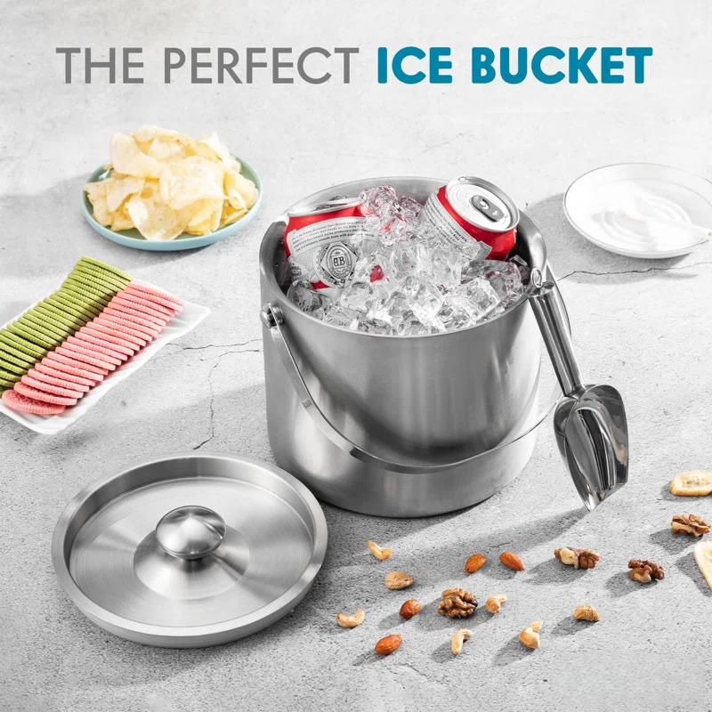 Mint Pantry® Ice Bucket (3 Liter) Stainless Steel Double Wall Insulated Ice Bucket With Lid & Scoop, Ice Buckets For Parties, Handle, Keeps Ice Cold
