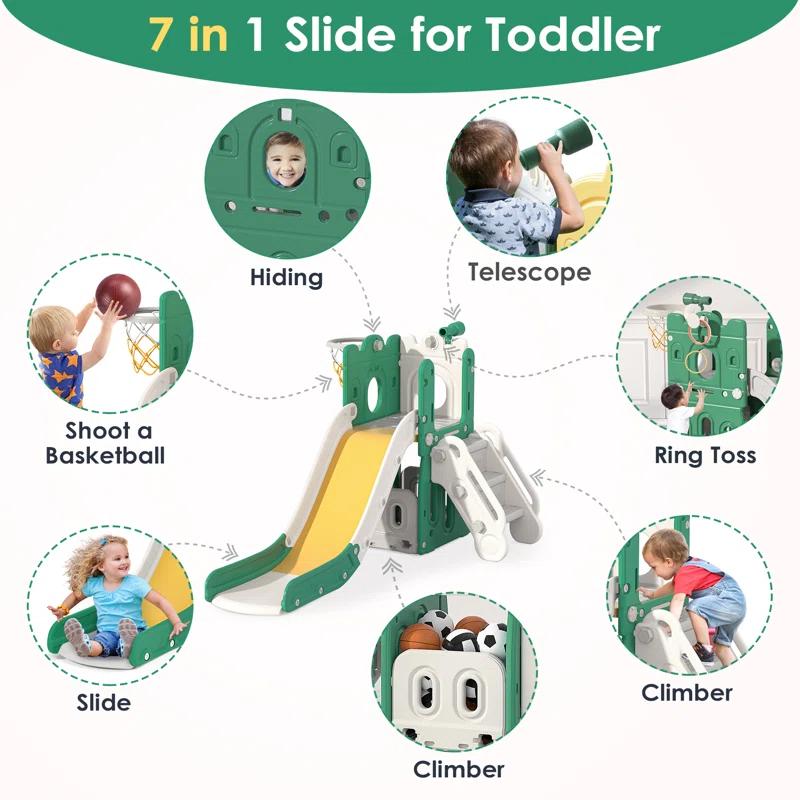 7 in 1 Kids Slide, Toddler slide with Climber Outdoor Indoor Slide Playset