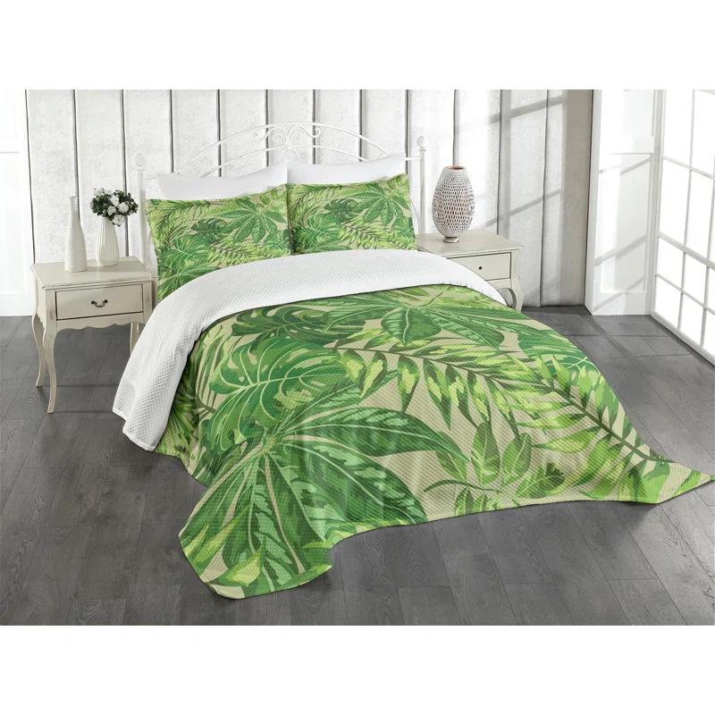 Ambesonne Ambesonne Green Leaf Bedspread Set Fresh Jungle Aloha Apple Green Fern Green
