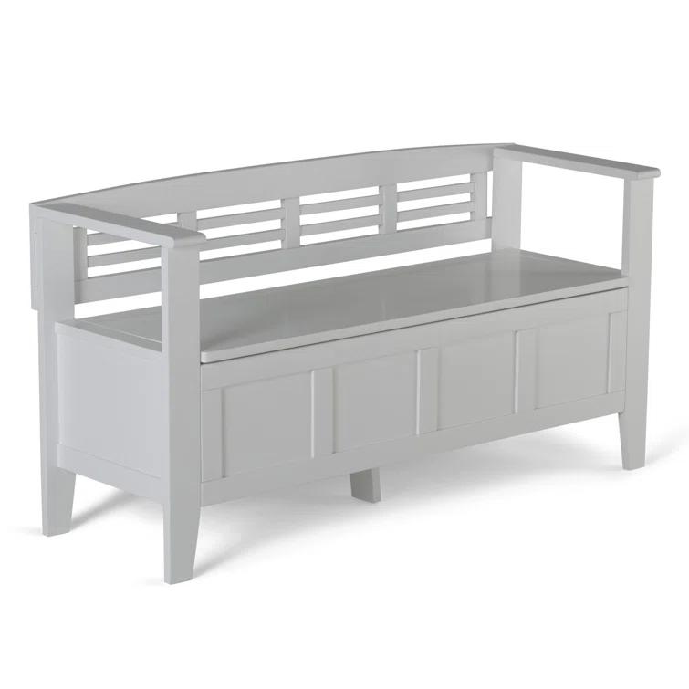 Simpli Home Adams 48"W Solid Wood Contemporary Entryway Storage Bench with Lift-Top Lid and Dual Compartments
