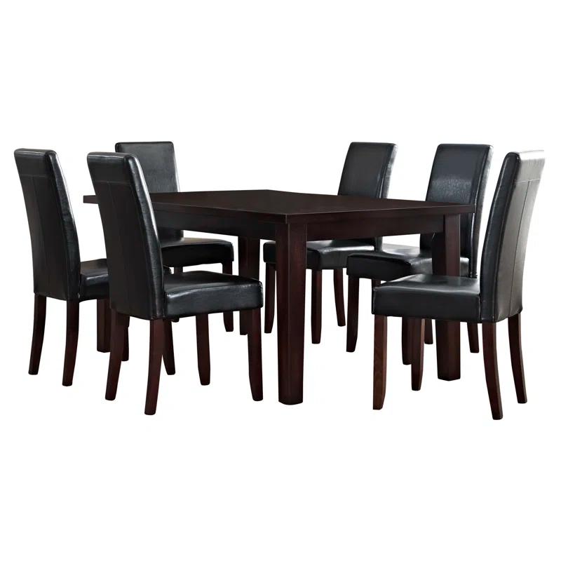 Simpli Home Acadian 7-Piece Dining Set with Solid Hardwood Table and 6 High-Back Upholstered Chairs