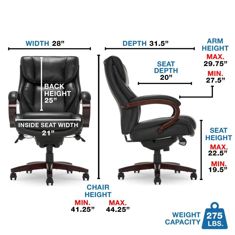La-Z-Boy La-Z-Boy Bellamy Executive Office Chair with Memory Foam Cushions, Real Wood Arms and Swivel Base, Waterfall Seat Edge, Faux Bonded Leather