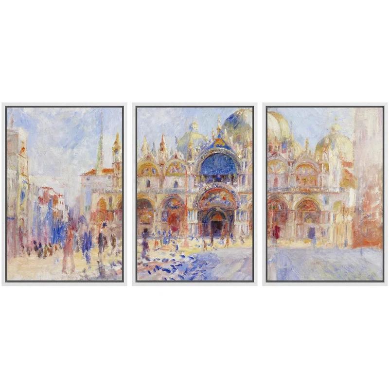 IDEA4WALL Famous Artwork " Piazza San Marco, Venice By Pierre Auguste Renoir Oil Painting Fine Art Reproduction " 3 - Pieces