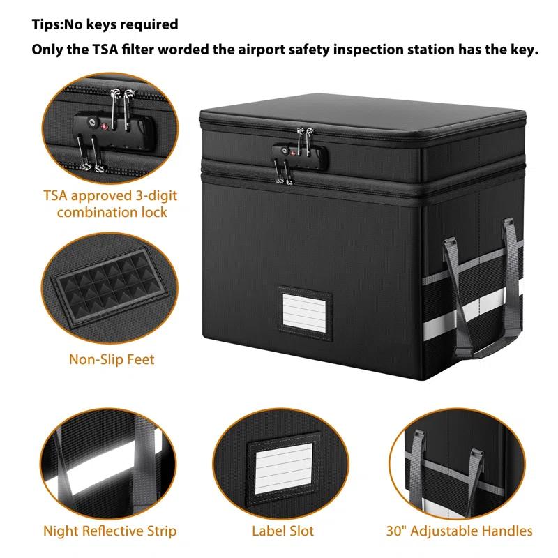 File Box With Lock,Multi-Layer Fireproof Document Box Collapsible File Storage Organizer With Pockets/Handle,Large Portable Home Office Filing Box For Hanging Letter/Legal Size Folders