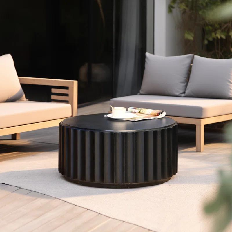 Luxen Home Black Cement Round Coffee Table for Outdoors and Indoors, Modern Accent, Housewarming Gifts