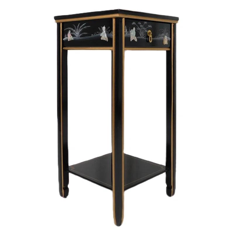Bloomsbury Market Oriental Stand with Drawer, Shelf and Glass Top