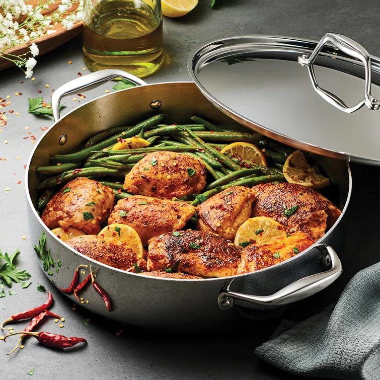 Tramontina Tramontina Signature Tri-Ply Clad Stainless Steel 6-Quart Braiser Pan with Lid, Induction-Ready, Dishwasher-Safe, NSF-Certified, Made in Brazil