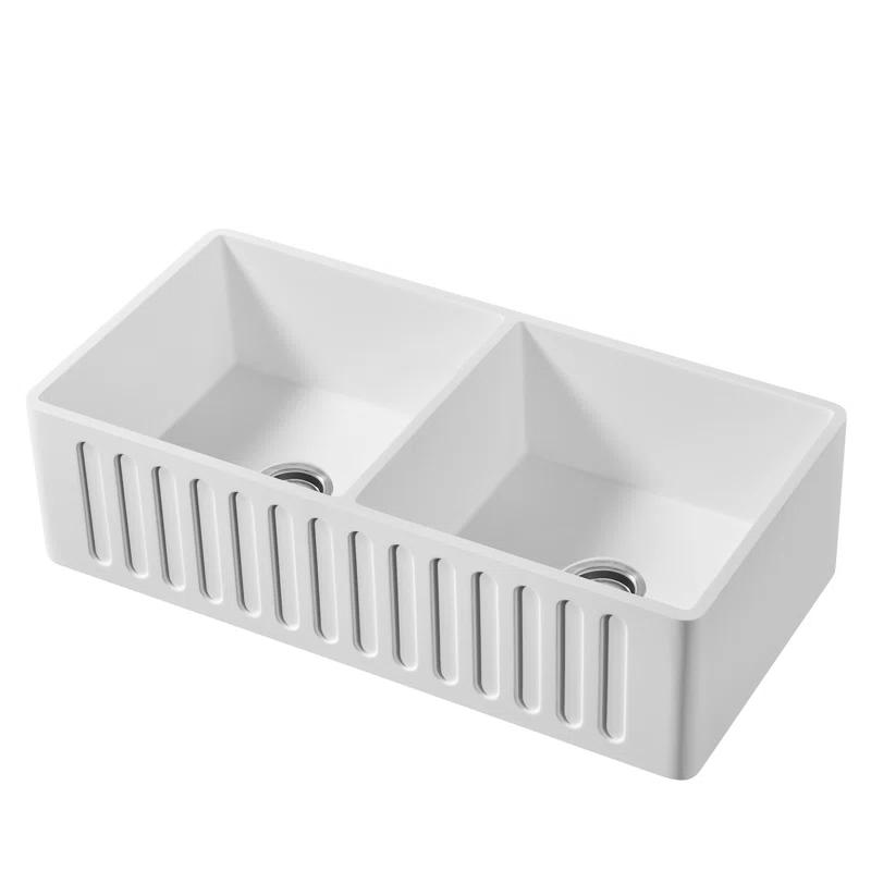 Westbrass BK236KS18-6220 36'' L Farmhouse / Apron Double Bowl Kitchen Sink