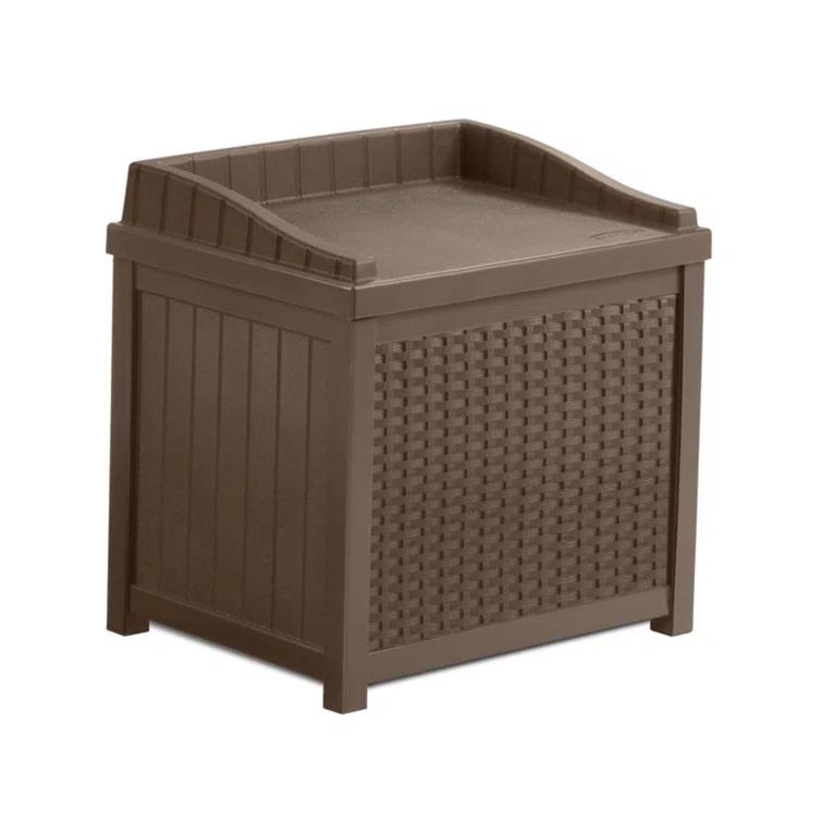 Suncast Suncast Wicker 22 Gallon Water Resistant Resin Deck Box with Storage Seat in Java