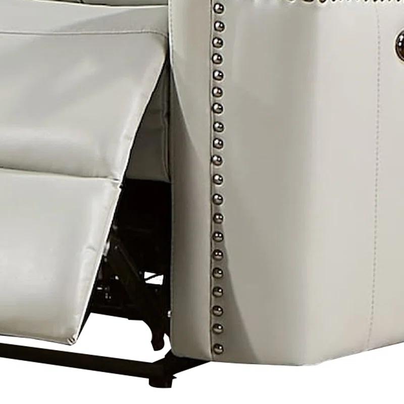 Benjara Flo 87 Inch Power Recliner Sofa, USB, Nailhead, Faux Leather, Light Gray | Wayfair