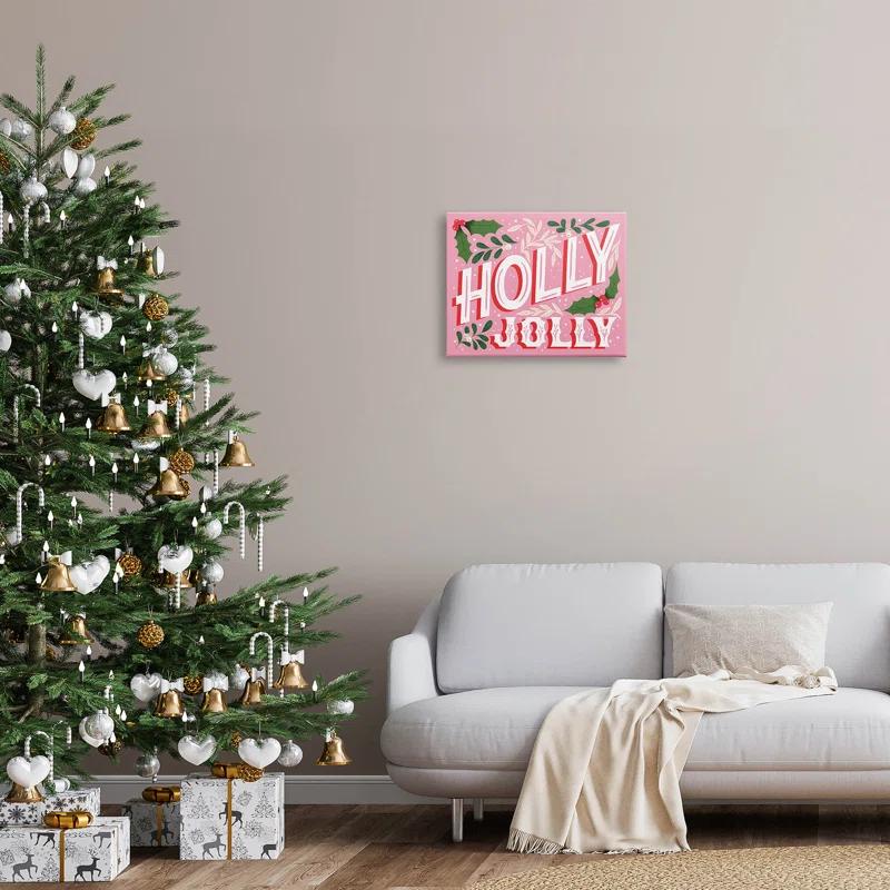 " Bold Pink Holly Jolly Phrase " by The Saturday Evening Post