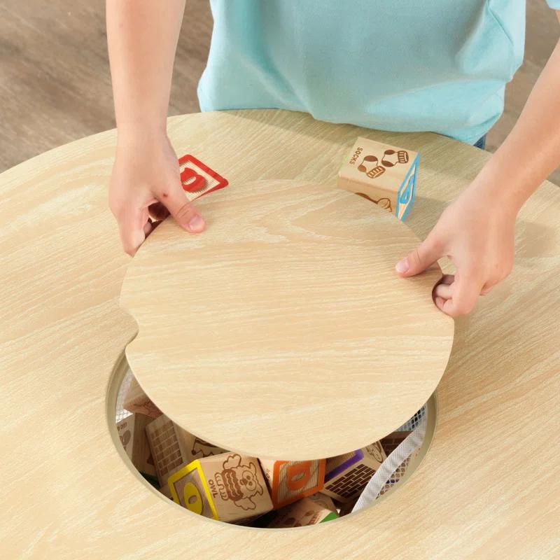 KidKraft Kids' Wooden Round Storage Table & 2 Chair Set - Natural & White