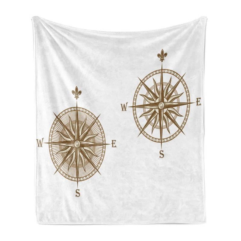 Ambesonne Ambesonne Compass Fleece Throw Blanket Sailing Marine Pale Brown