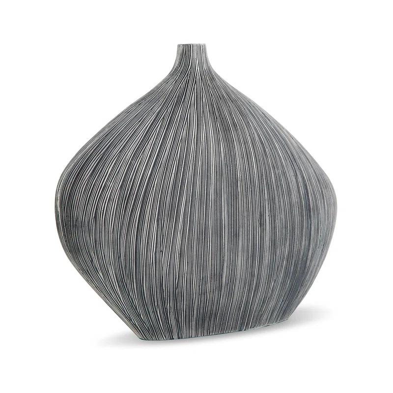 Benjara Crew Decorative Vase, Asymmetrical Design, Black Polyresin Frame, 16 Inch