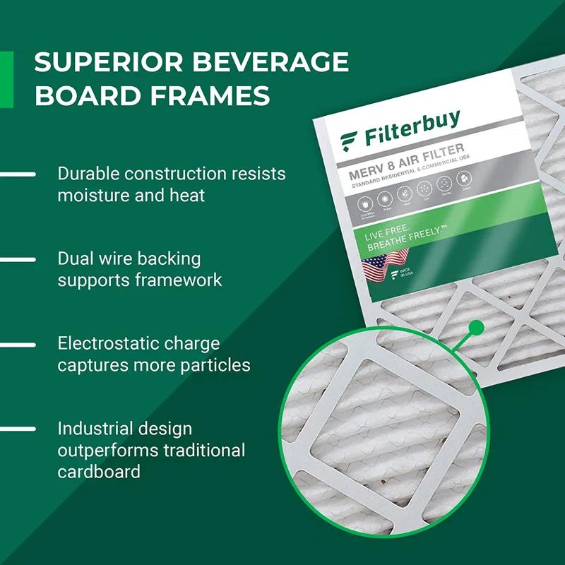 Filterbuy 18x24x4 Air Filter MERV 8, Pleated HVAC AC Furnace Filters Replacement (Set of 5)