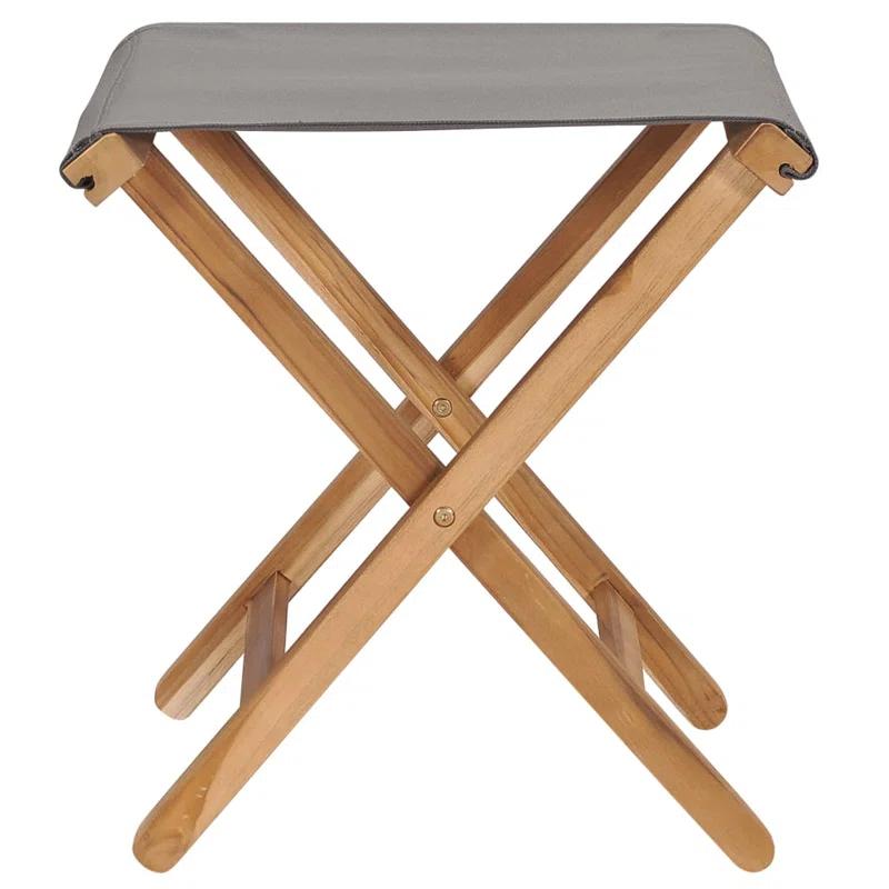 Folding Chairs Patio Stool for Camping Solid Wood Teak and Fabric (Set of 2)