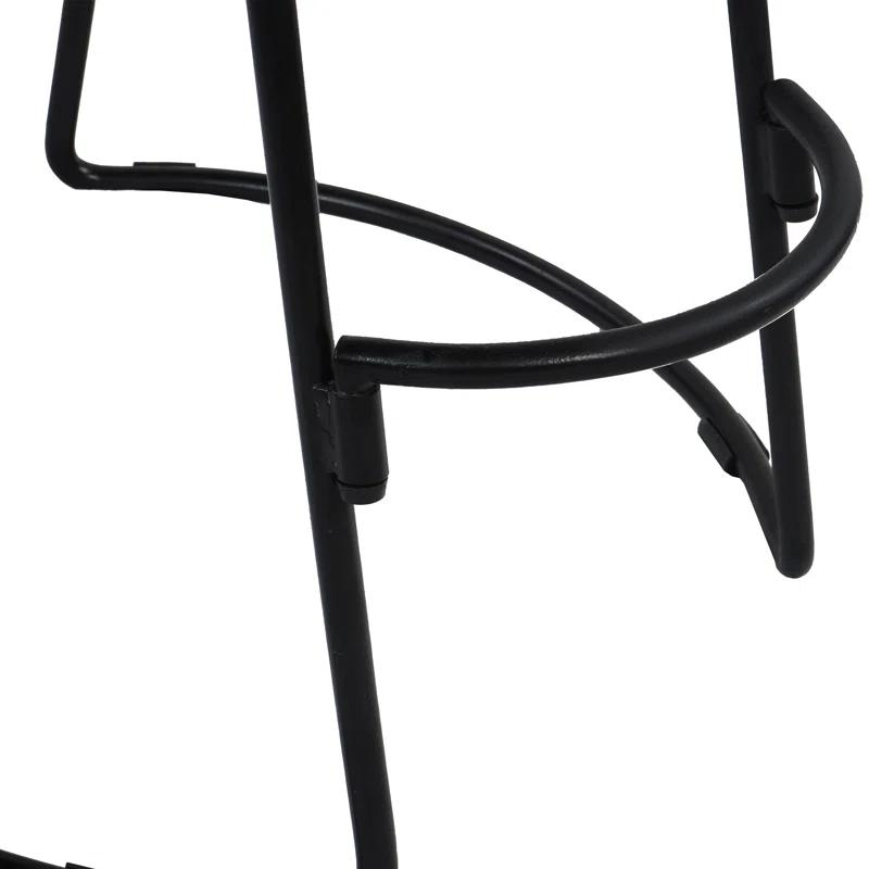 The Urban Port 24 Inch Mango Wood Industrial Counter Height Stool, Saddle Seat, Iron, Set of 2, Brown, Black